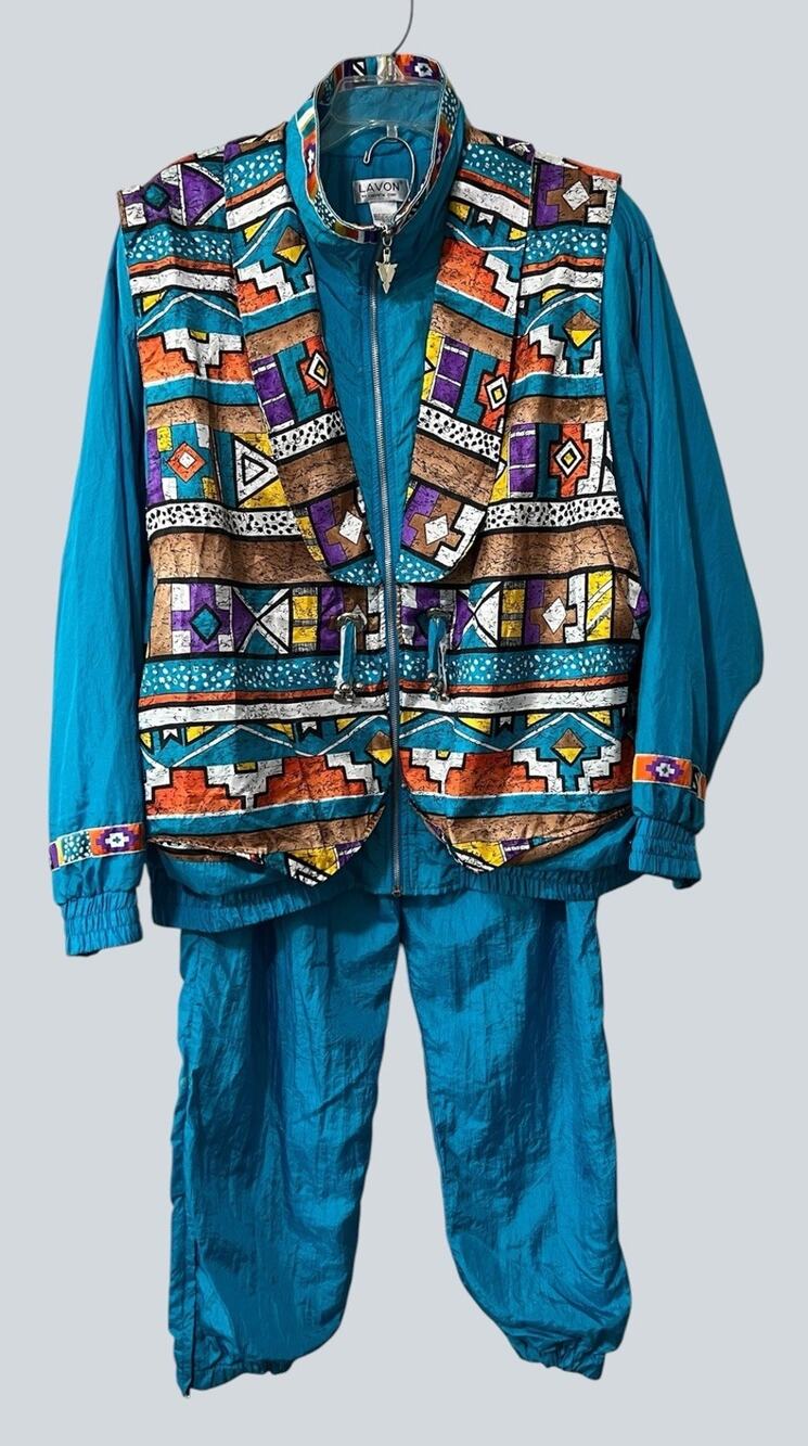Lady Lavon Vintage Cheerful Corp Women's XL Southwestern Retro Geo Track Suit